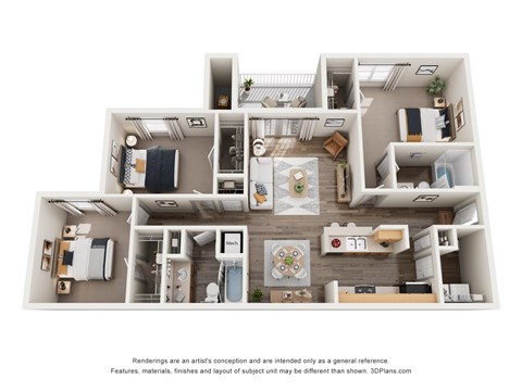 Floor plan for 3 beds, 2 baths, 1362 sqft